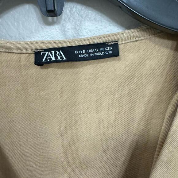 Zara Khaki Utility Short Sleeve Shirtdress Button Up Short Mini Dress Size Small - Picture 7 of 9